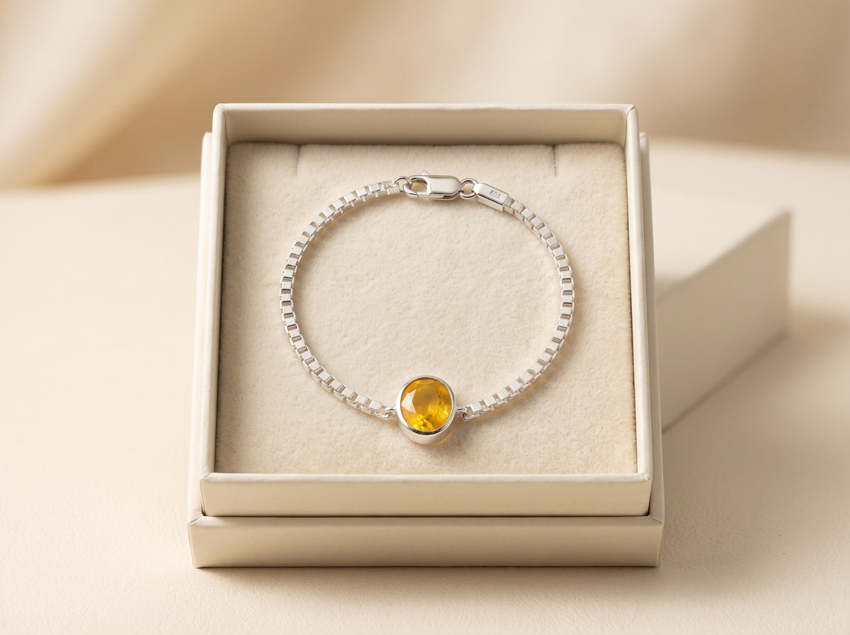 Solara Radiance Yellow Sapphire Women’s Bracelet – 925 Sterling Silver