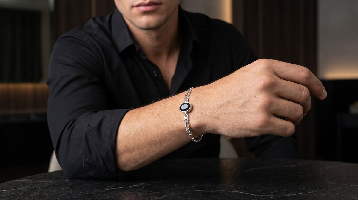 Midnight Sovereign Blue Sapphire Men’s Bracelet – 925 Sterling Silver