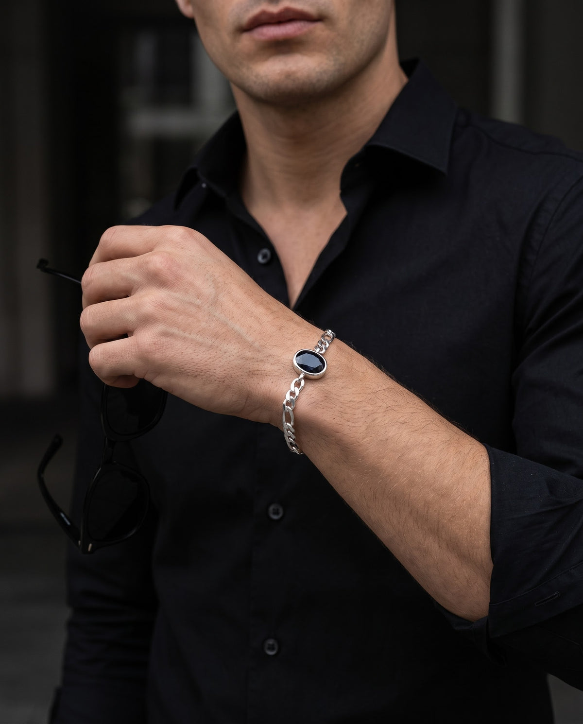 Midnight Sovereign Blue Sapphire Men’s Bracelet – 925 Sterling Silver