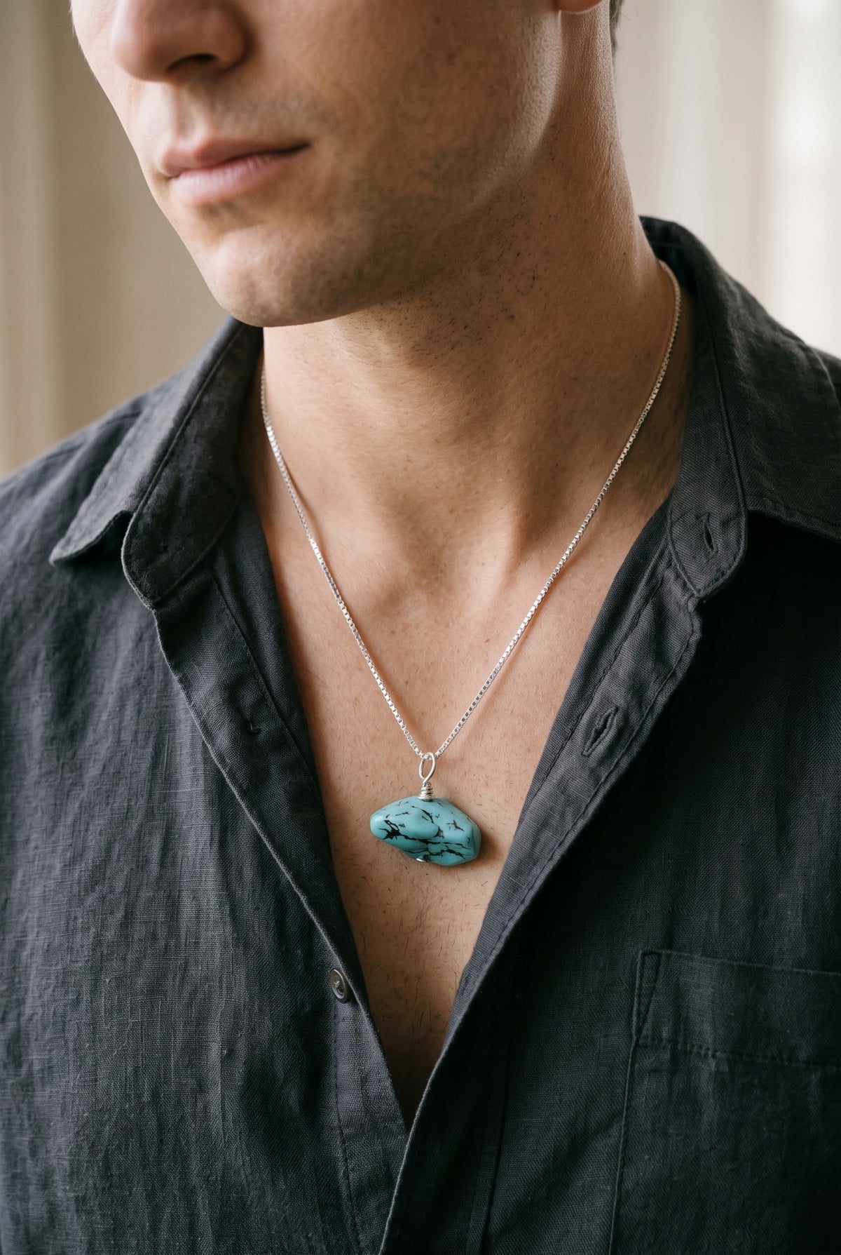 Azure Nomad Turquoise Men’s Necklace – 925 Sterling Silver