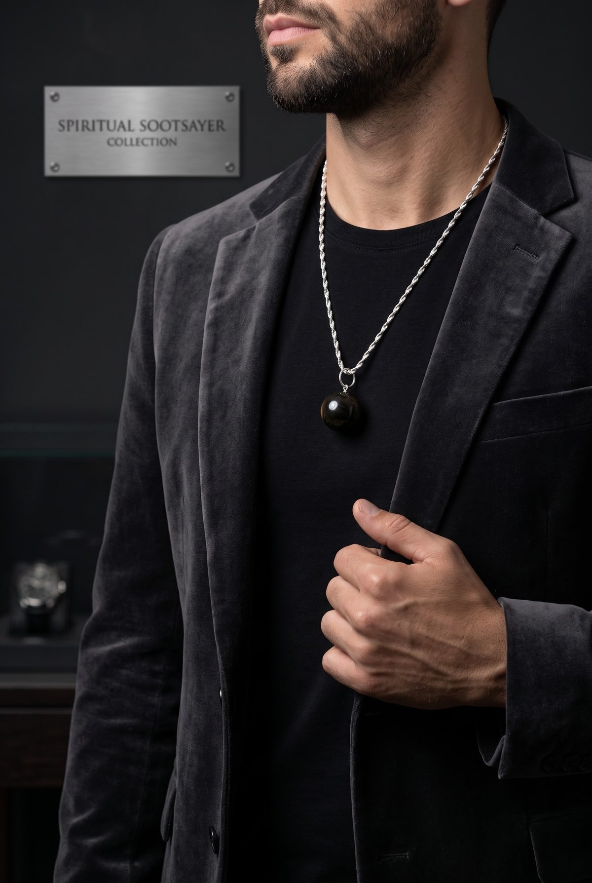 Obsidian Ember Tiger Eye Men’s Necklace – 925 Sterling Silver