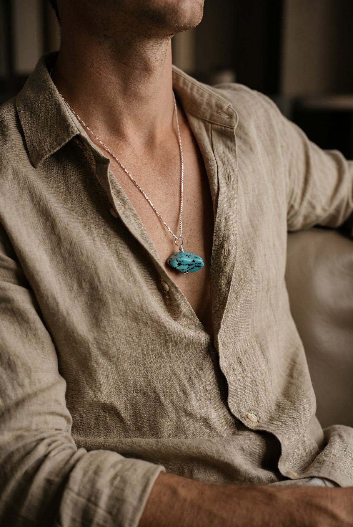 Azure Nomad Turquoise Men’s Necklace – 925 Sterling Silver
