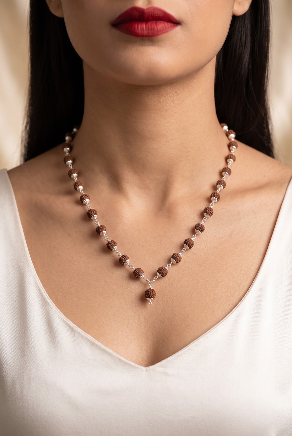 Divine Heritage Rudraksha Women’s Necklace – 925 Sterling Silver