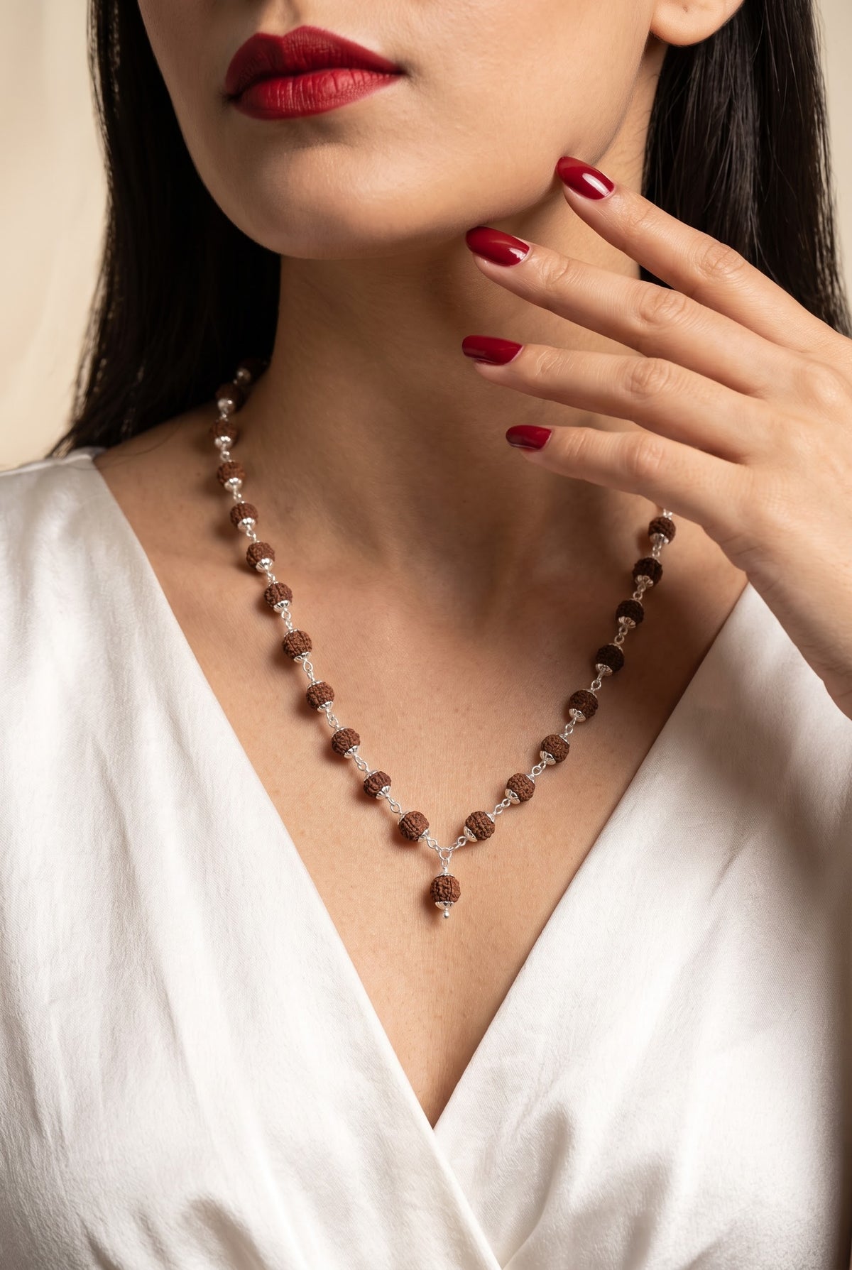 Divine Heritage Rudraksha Women’s Necklace – 925 Sterling Silver