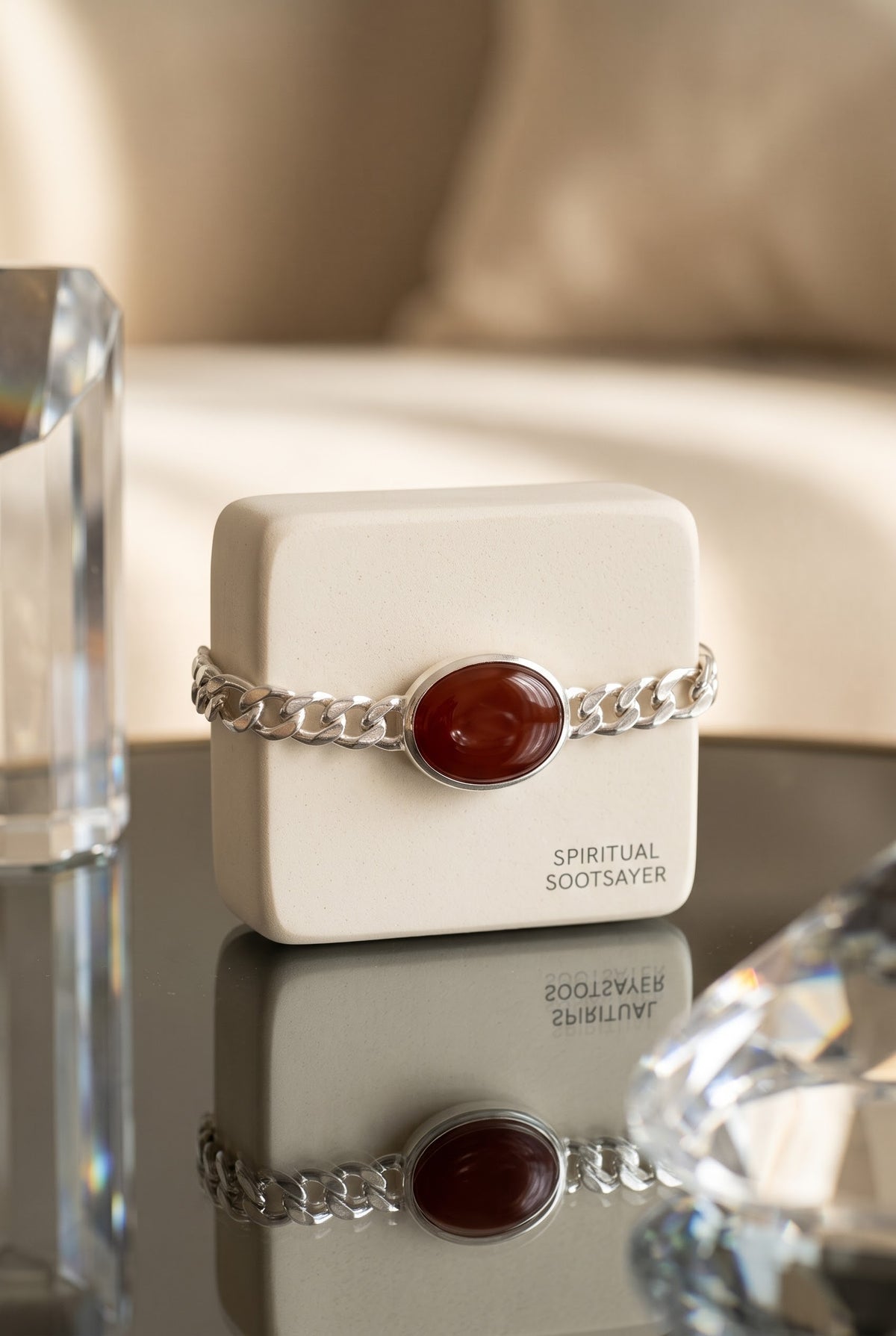 Crimson Sovereign Aqeeq Men’s Bracelet – 925 Sterling Silver