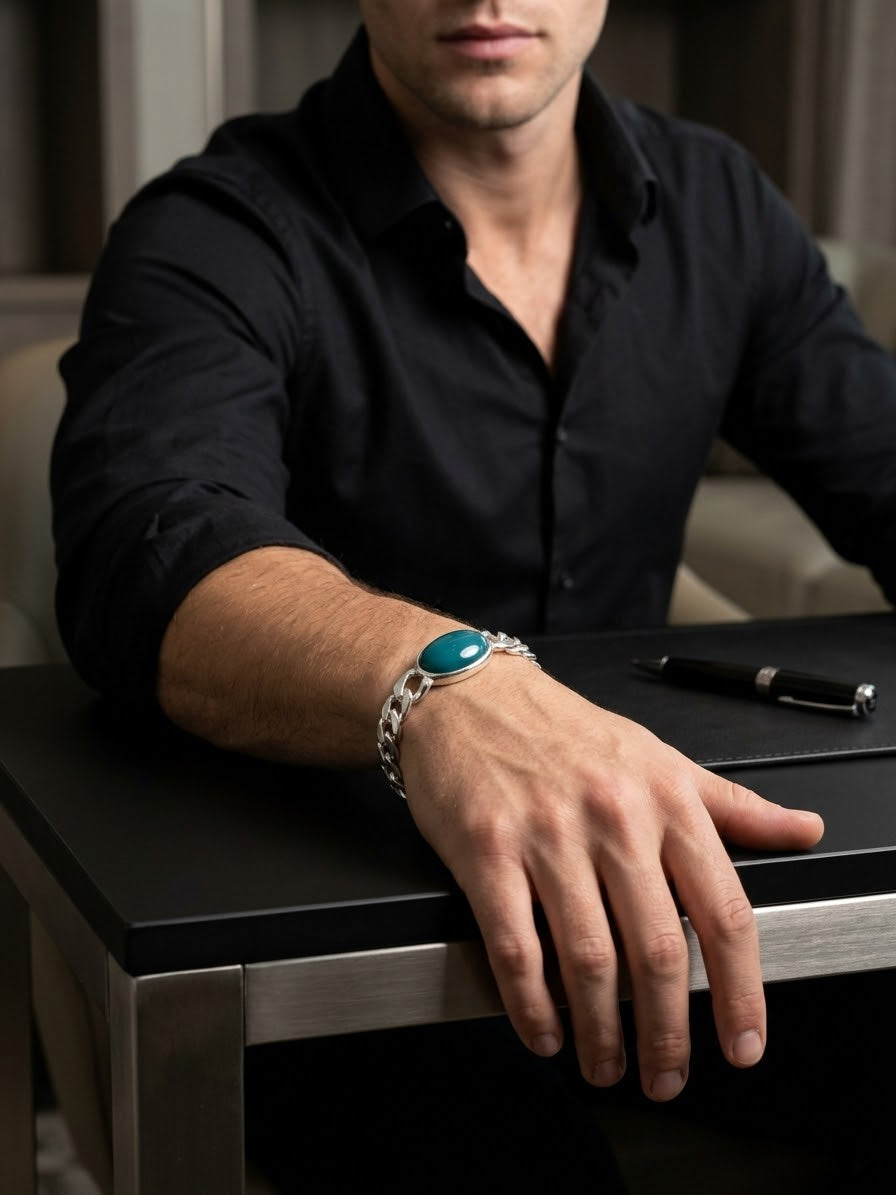 Azure Sovereign Turquoise Men’s Bracelet – 925 Sterling Silver
