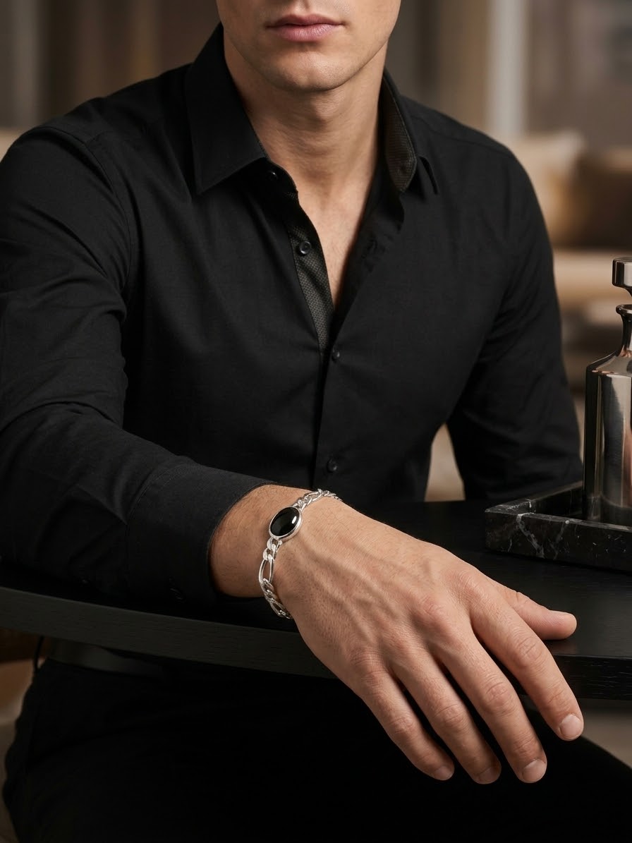 Obsidian Noir Black Obsidian Men’s Bracelet – 925 Sterling Silver
