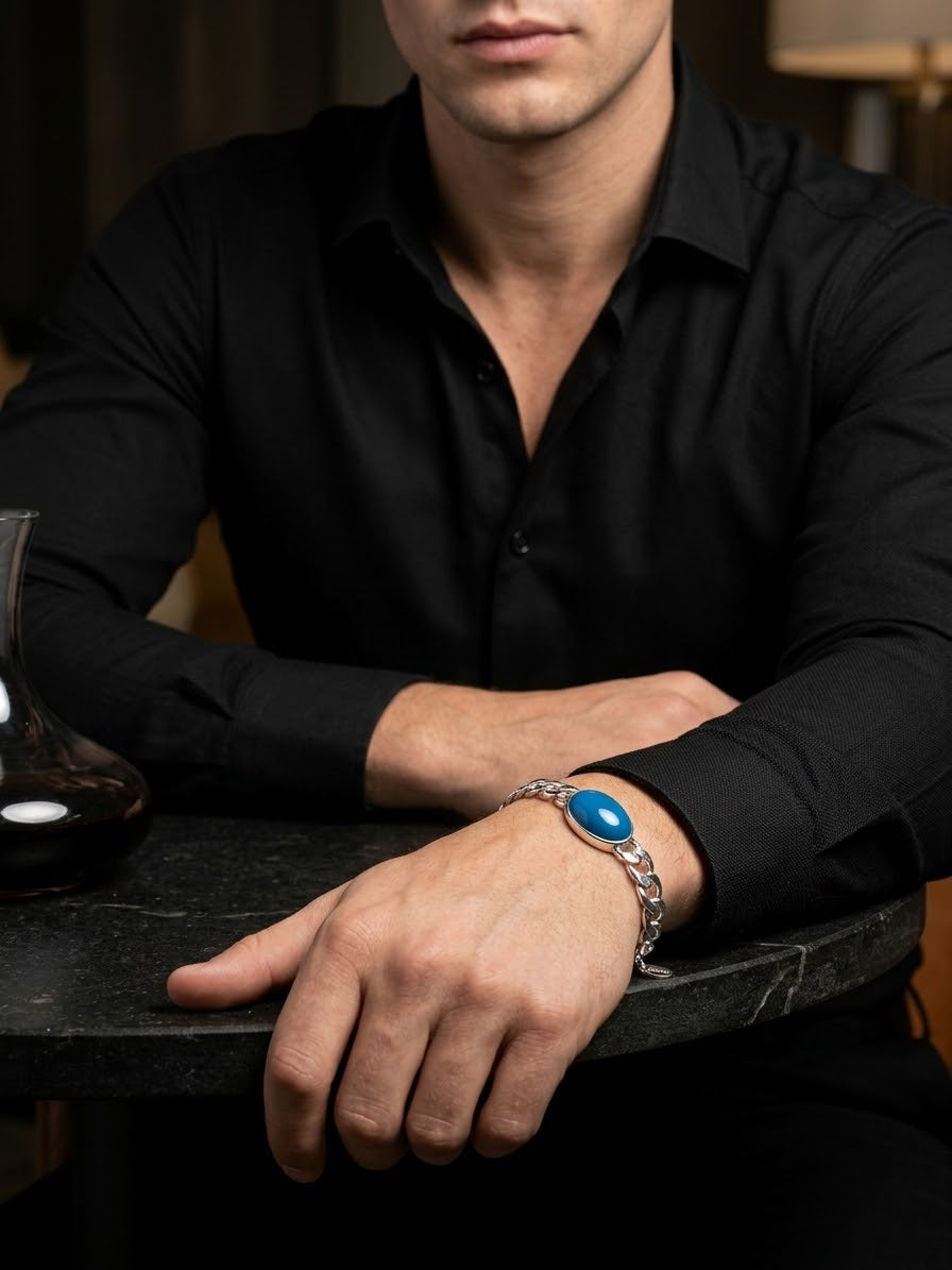 Azure Sovereign Turquoise Men’s Bracelet – 925 Sterling Silver