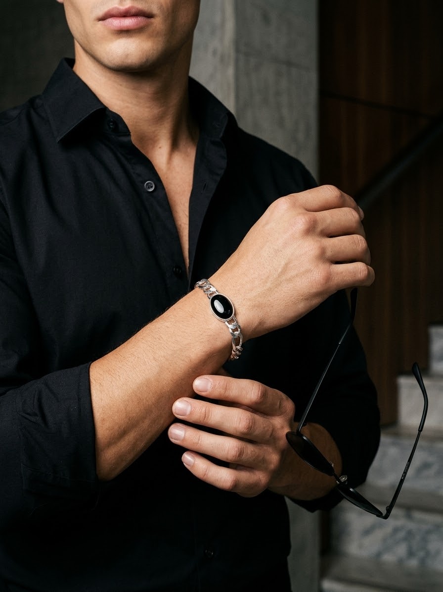 Obsidian Noir Black Obsidian Men’s Bracelet – 925 Sterling Silver