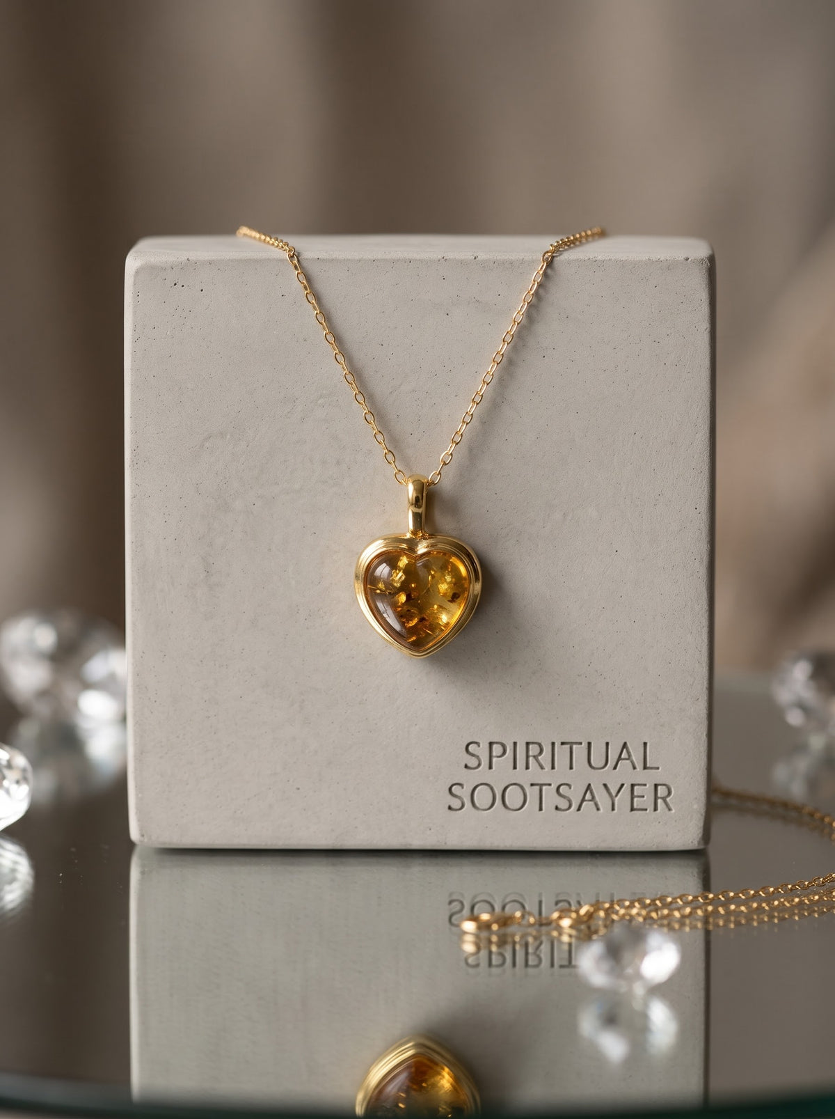 Golden Ember Amber Heart Necklace – 925 Sterling Silver