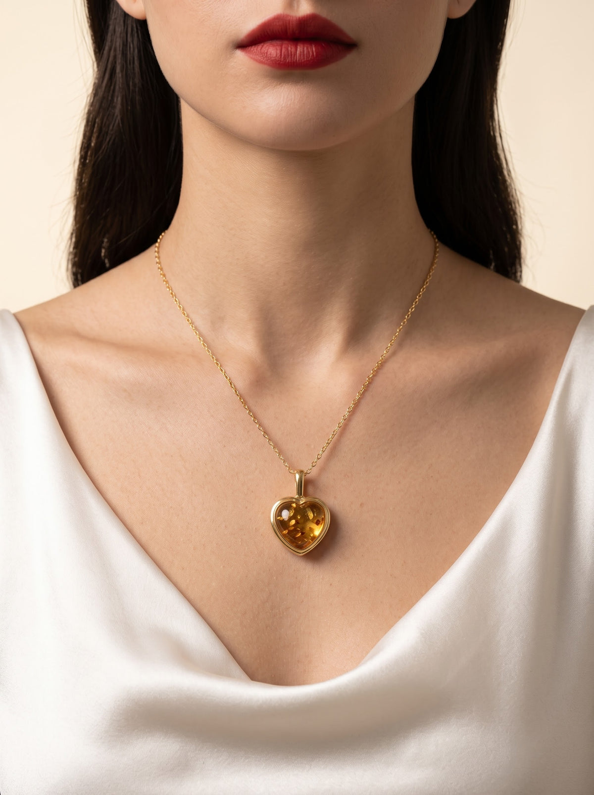 Golden Ember Amber Heart Necklace – 925 Sterling Silver