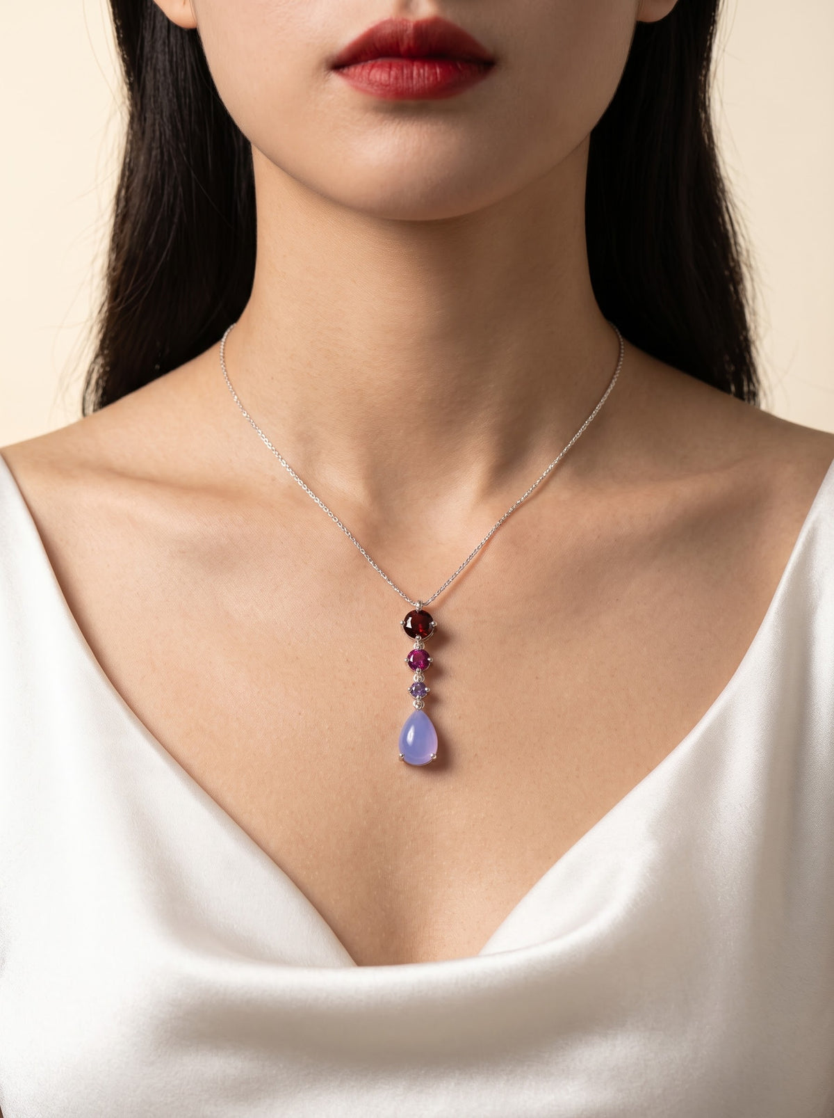 Twilight Cascade Amethyst & Garnet Necklace – 925 Sterling Silver