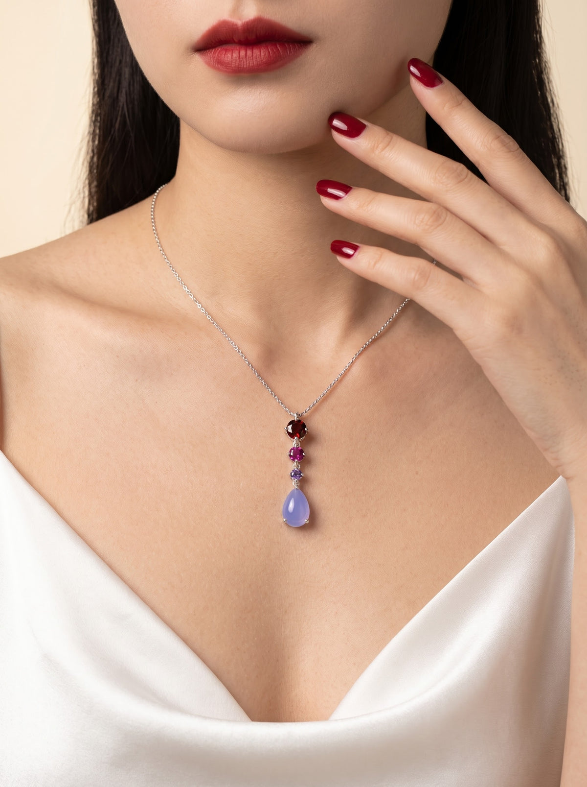 Twilight Cascade Amethyst & Garnet Necklace – 925 Sterling Silver