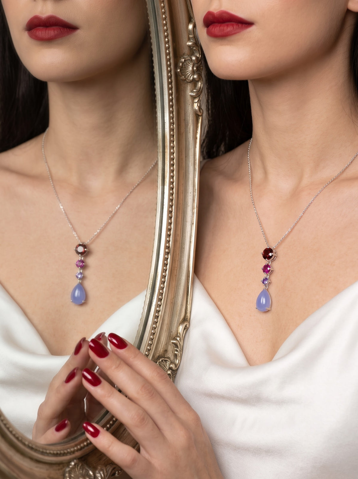 Twilight Cascade Amethyst & Garnet Necklace – 925 Sterling Silver
