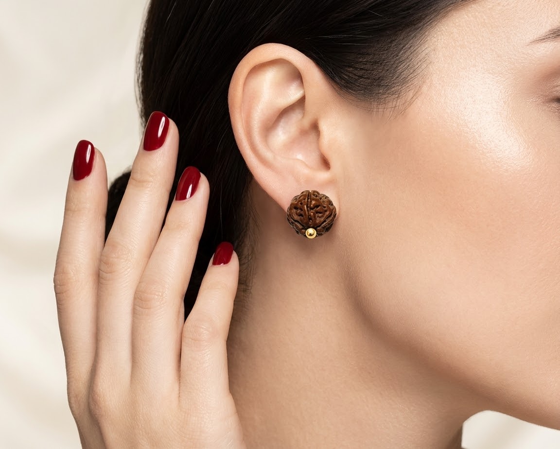 Sacred Roots Rudraksha Stud Earrings in 925 Sterling Silver
