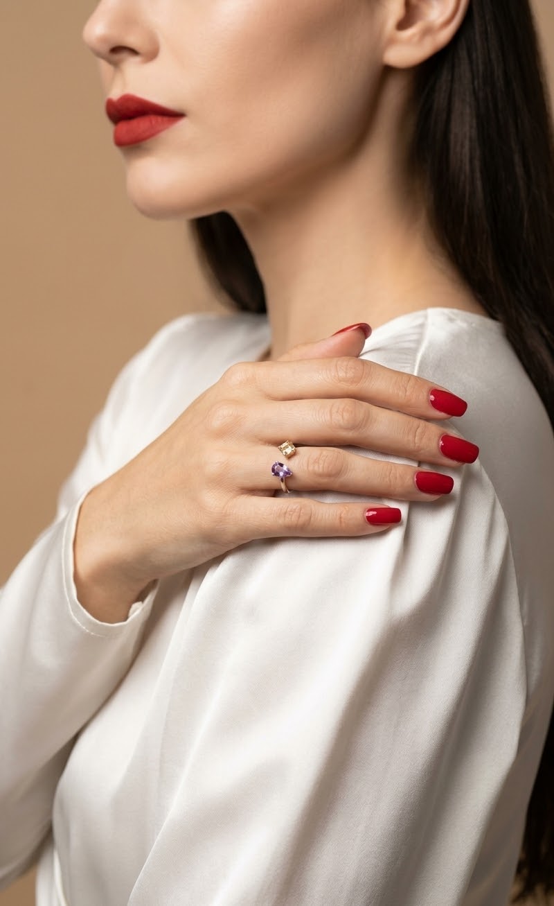 Celestial Duo Amethyst & Citrine Ring in 925 Sterling Silver