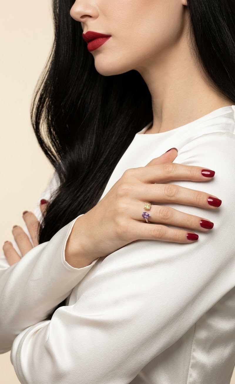 Celestial Duo Amethyst & Citrine Ring in 925 Sterling Silver