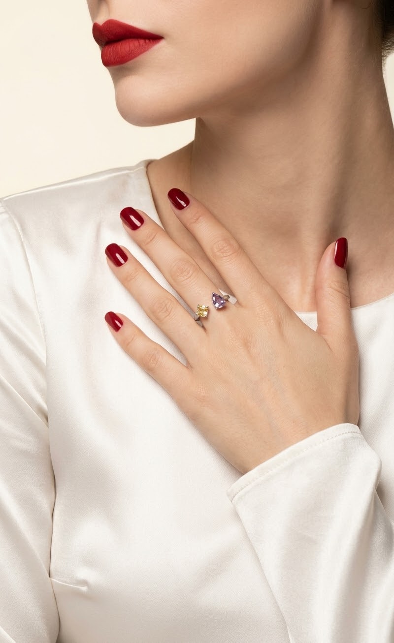Celestial Duo Amethyst & Citrine Ring in 925 Sterling Silver