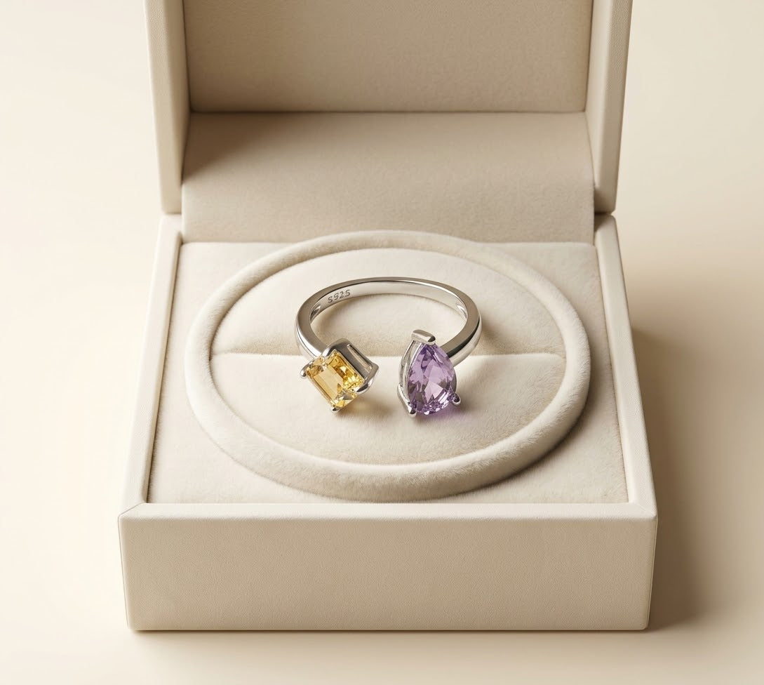 Celestial Duo Amethyst & Citrine Ring in 925 Sterling Silver