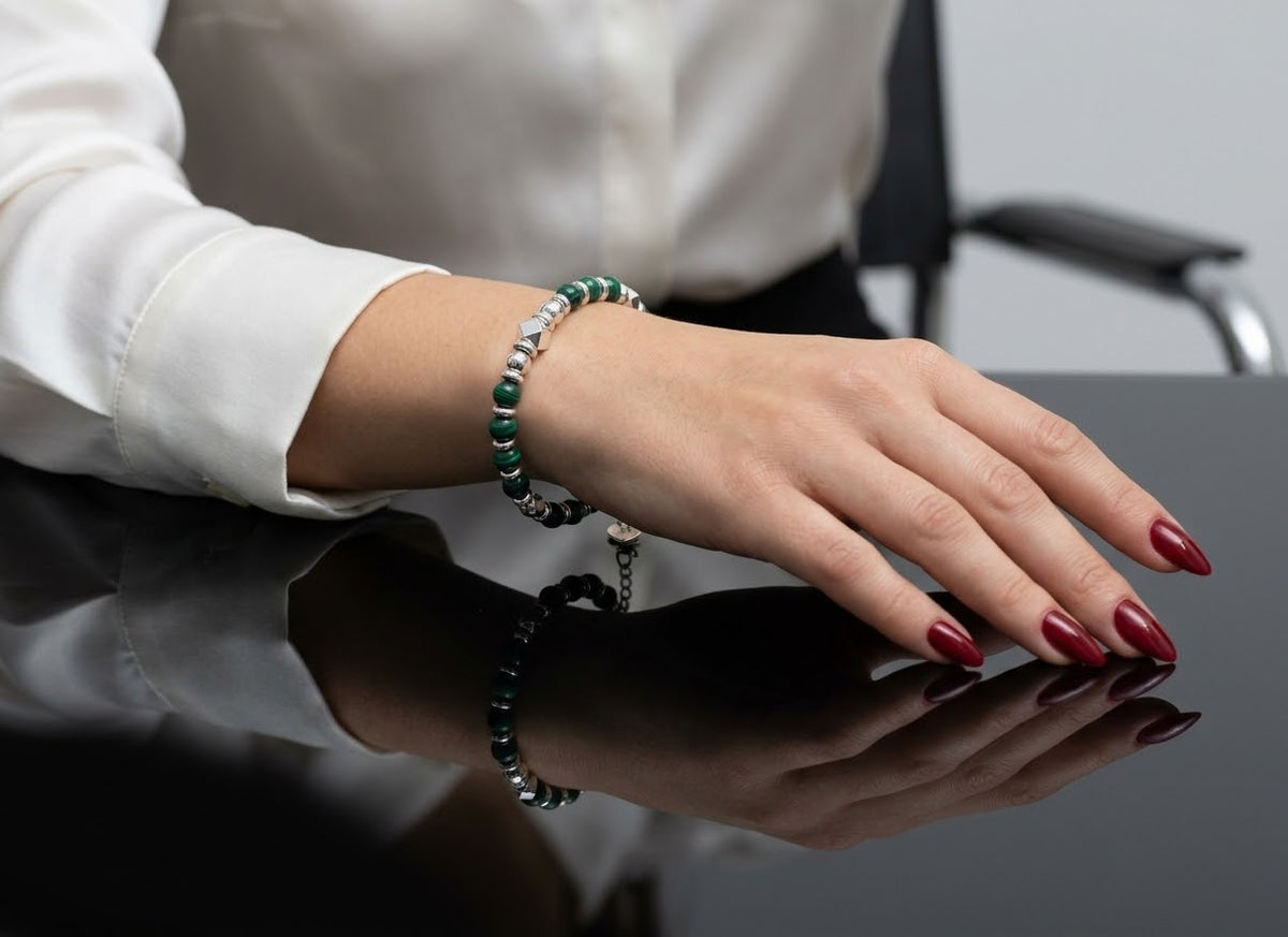 Verdant Grace Malachite Bracelet – 925 Sterling Silver
