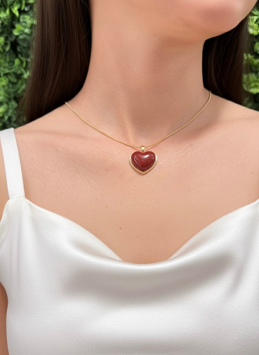 red jasper heart pendant necklace on model