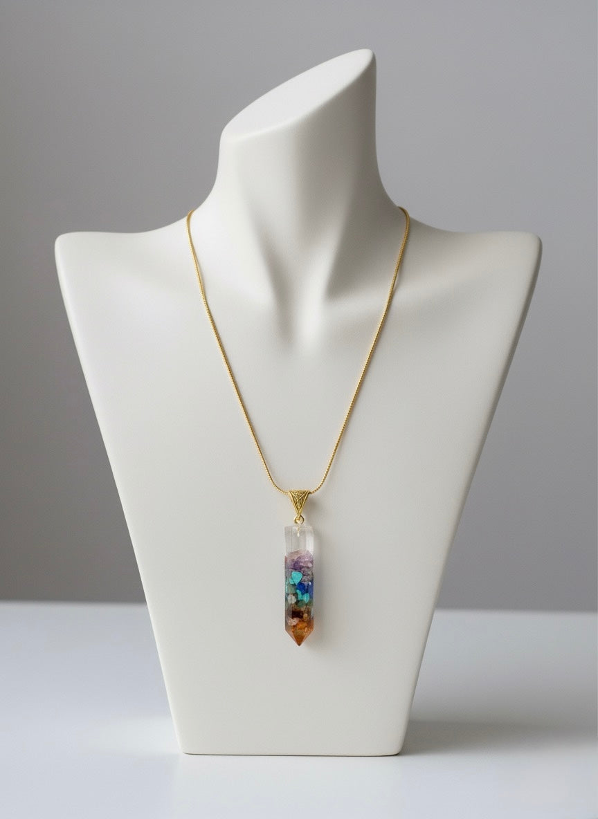 orgonite style chakra crystal necklace