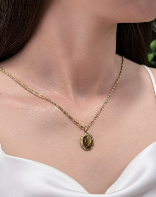 natural tiger eye oval pendant close up