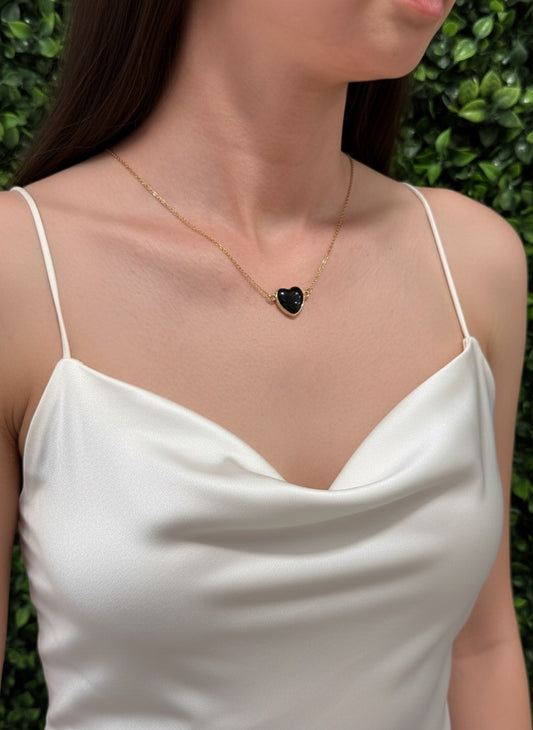 natural black obsidian heart pendant