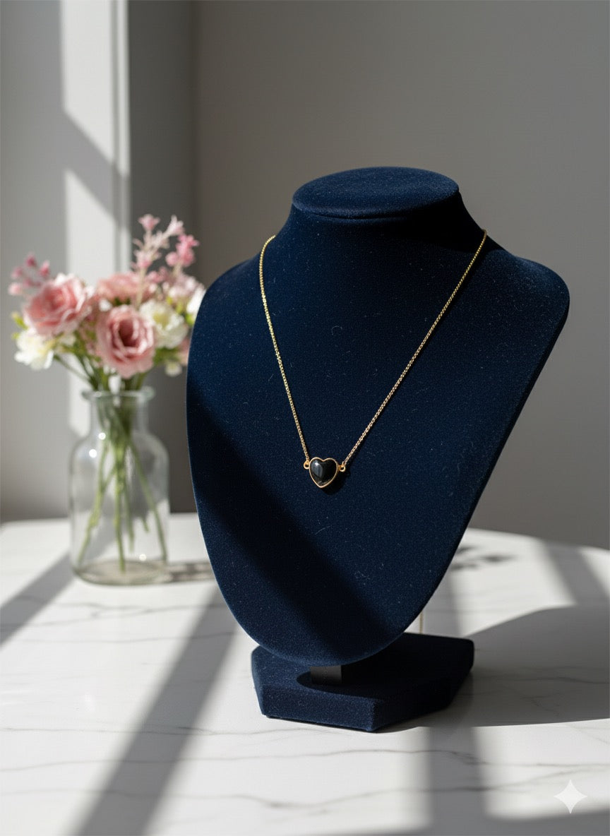 obsidian crystal heart pendant close up