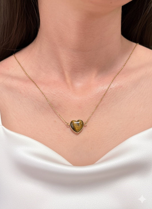 tiger eye heart necklace on model