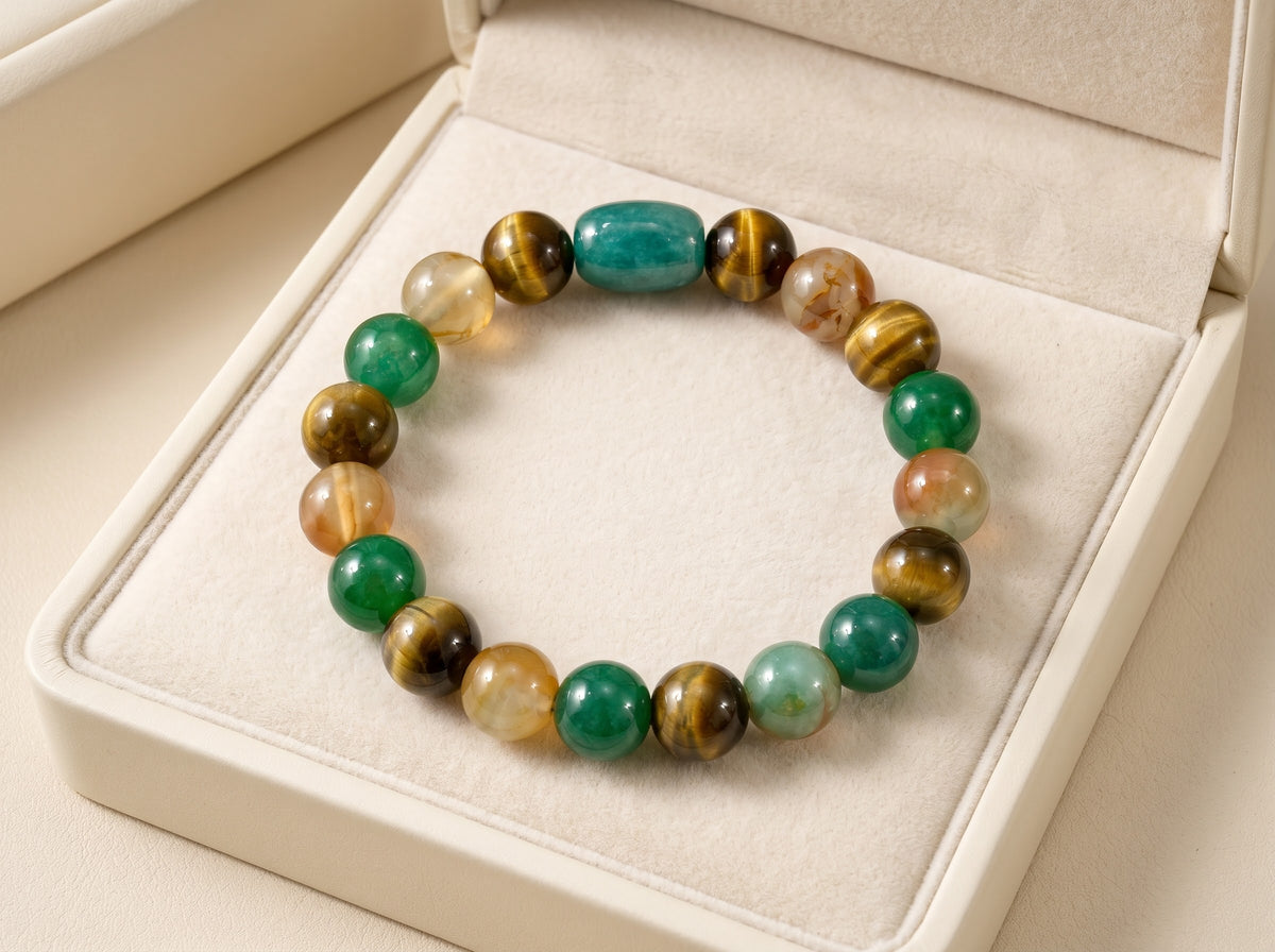 Peacock Agate, Tiger Eye & Green Onyx Crystal Bracelet for Women