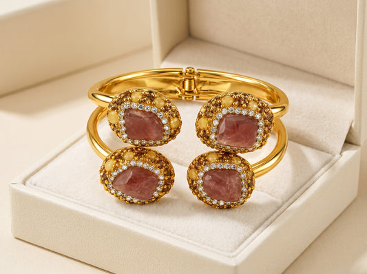 Rosewood Radiance – Rhodonite Gold-Plated Statement Bracelet for Women