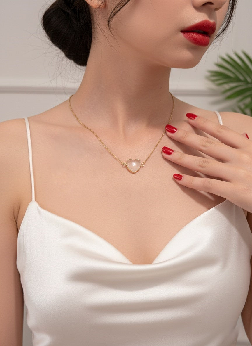 gold plated rose quartz necklace