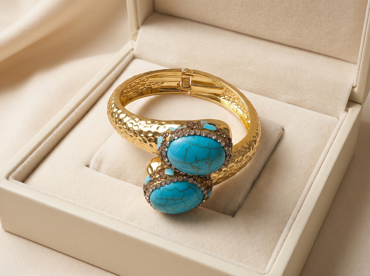 Turquoise Azure Elegance Gold-Plated Women's Crystal Bracelet