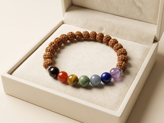Sacred Harmony – Rudraksha & Seven Chakra Bracelet for Women