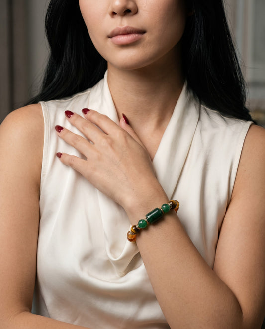 Peacock Agate, Tiger Eye & Green Onyx Crystal Bracelet for Women