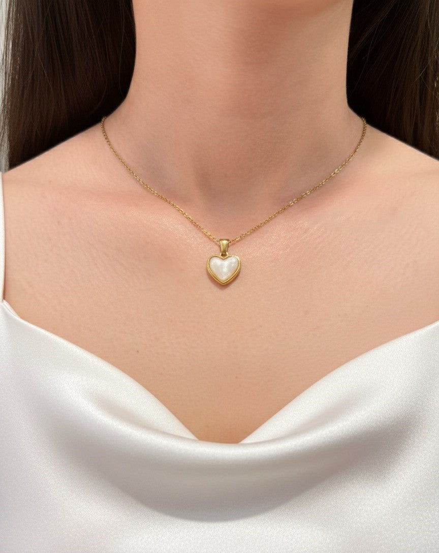 heart mother of pearl necklace worn