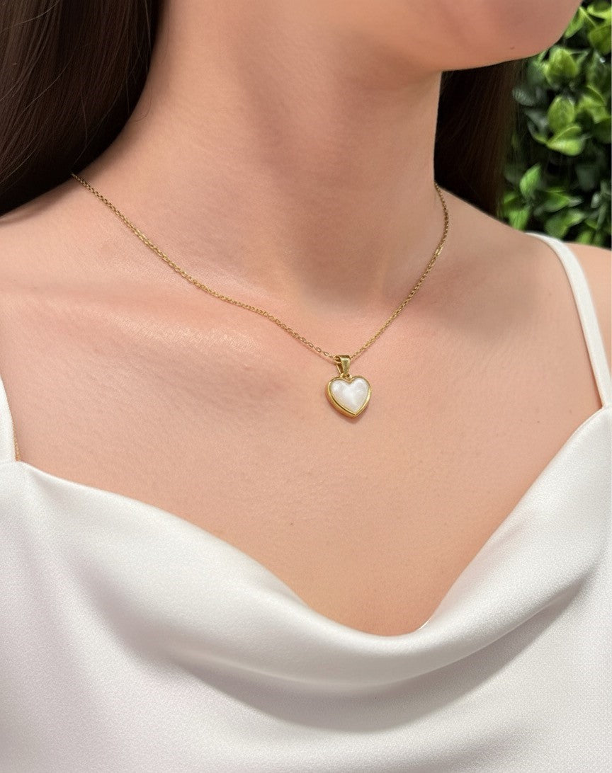 natural mother of pearl heart necklace