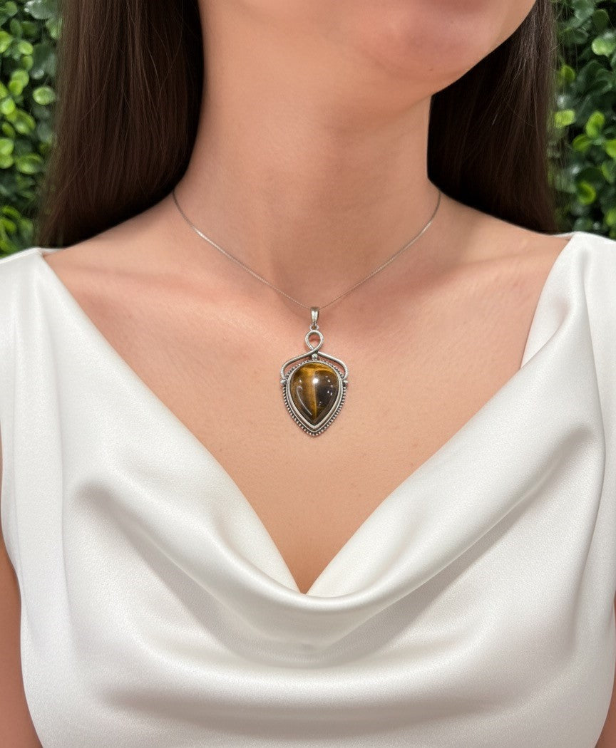 tiger eye pendant necklace silver
