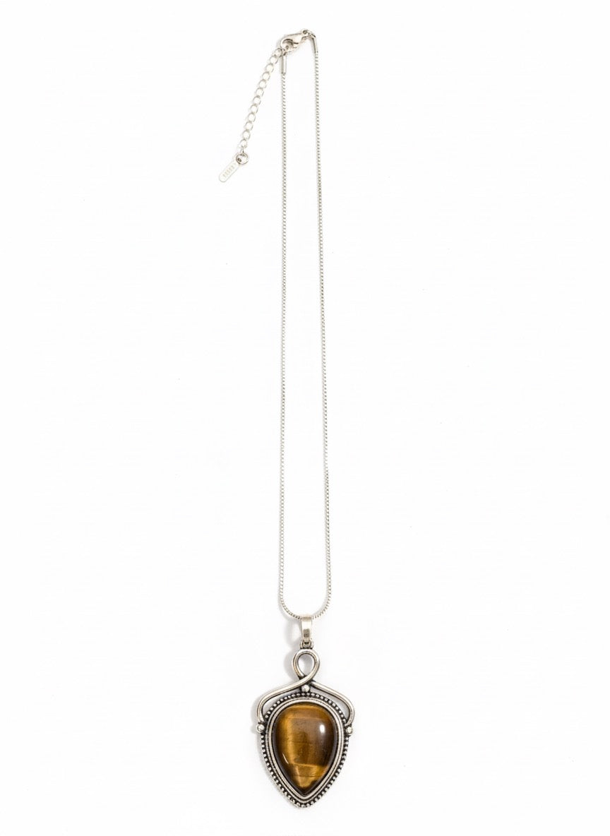 silver plated tiger eye necklace