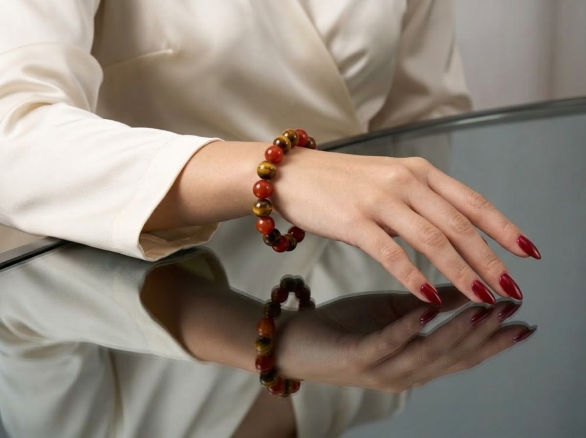 Ember & Gold – Tiger Eye and Carnelian Crystal Bracelet for Women