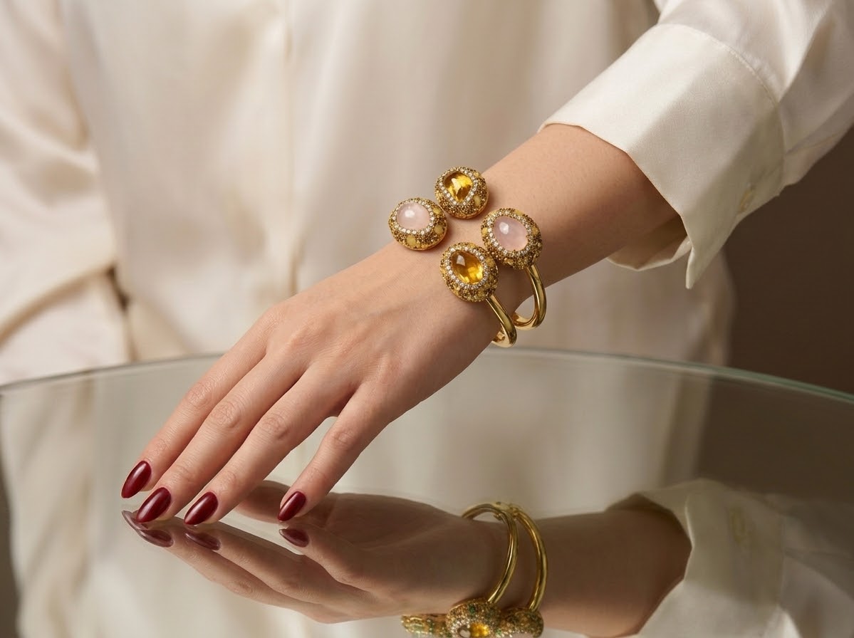 Verdant Majesty – Green Aventurine Gold-Plated Cuff Bracelet for Women