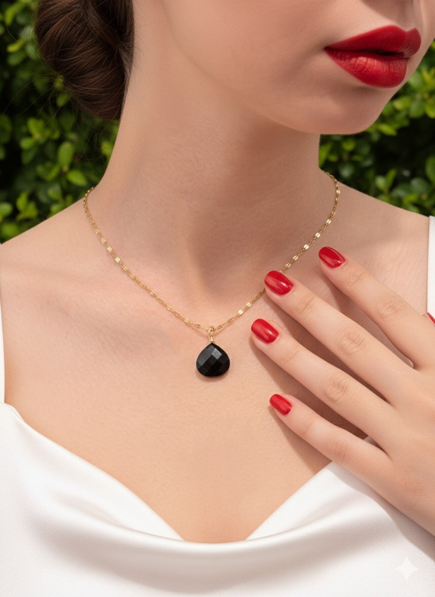 natural black onyx pendant on neckline