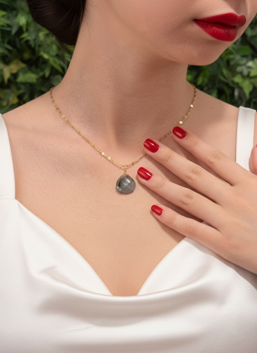 natural labradorite pendant on neckline