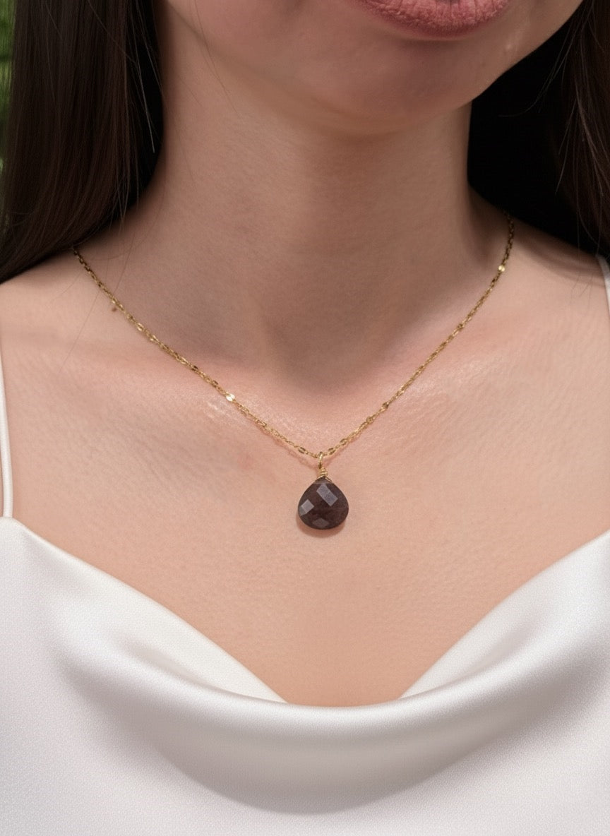 gold plated amethyst necklace close up