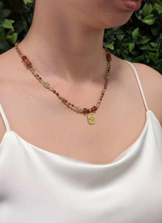 clear quartz peach aventurine picture jasper necklace