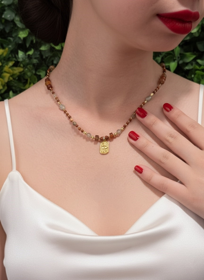 natural jasper aventurine quartz beaded necklace