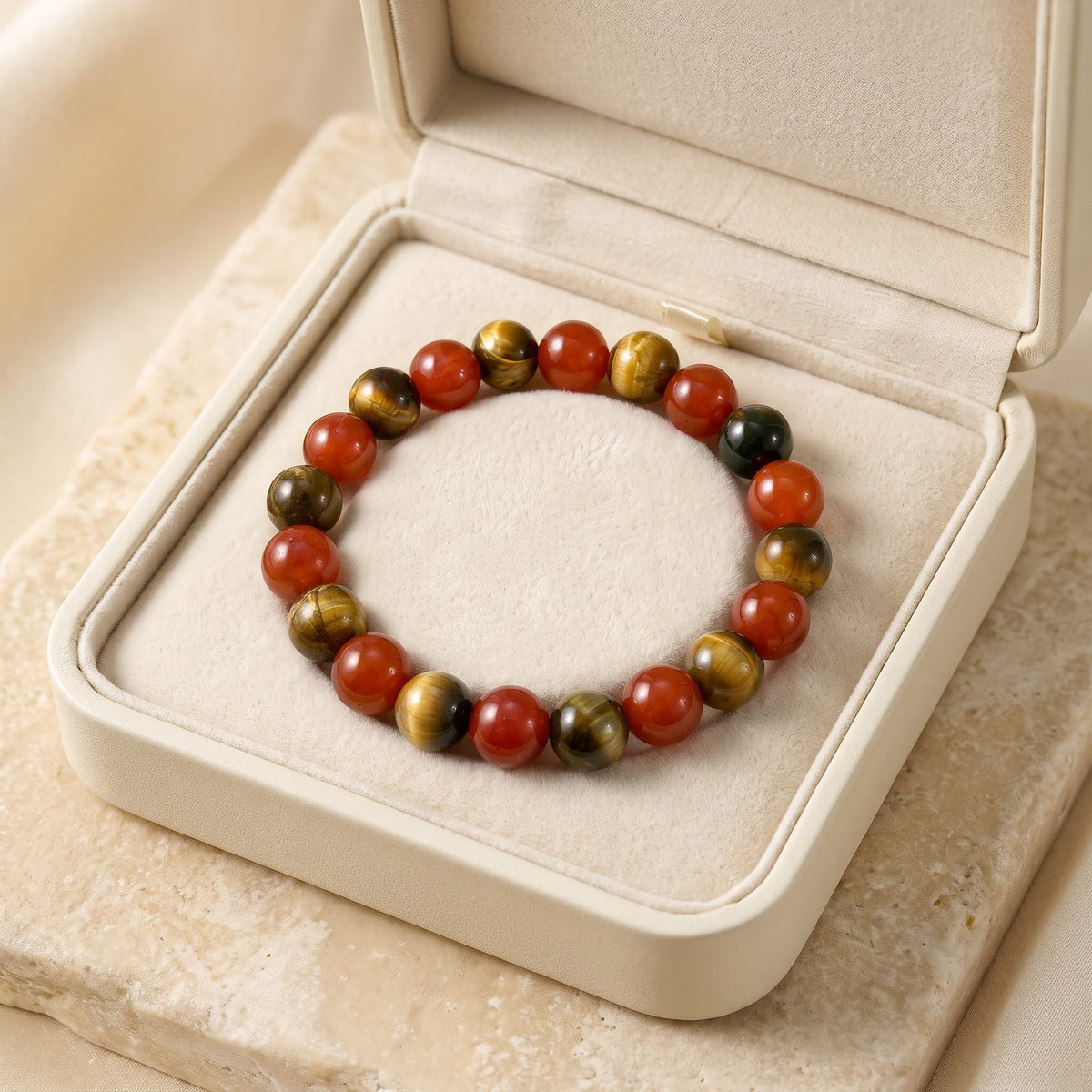 Ember Valor – Tiger Eye & Carnelian 925 Sterling Silver Bracelet for Men