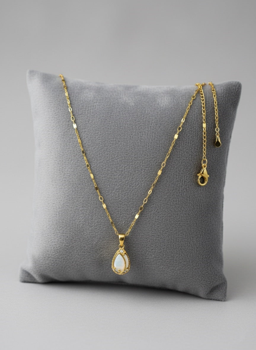 minimal opalite teardrop gold necklace