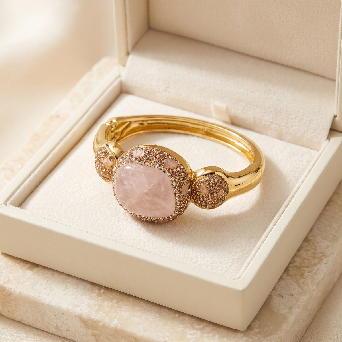 Rose Royale – Rose Quartz Gold-Plated Bangle for Women